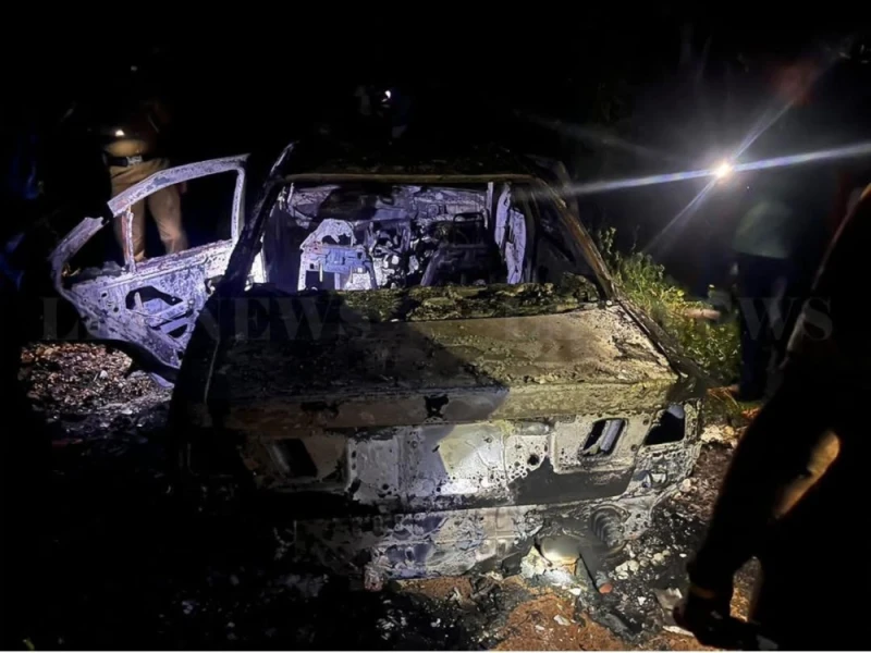 the-police-have-found-the-car-that-the-suspects-were-believed-to-have-come-from-in-connection-with-the-shooting-of-a-lawyer-and-his-wife-at-a-supermarket-parking-lot-in-akuregoda-after-it-was-set-on-fire-in-galle-baddegama-area