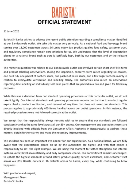 an-announcement-from-the-company-that-the-mistake-was-due-to-the-negligence-of-barista-bandarawela